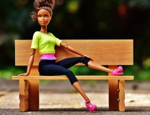 brown haired barbie doll with bench thumbnail