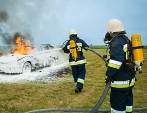 two firemen extinguished the car thumbnail