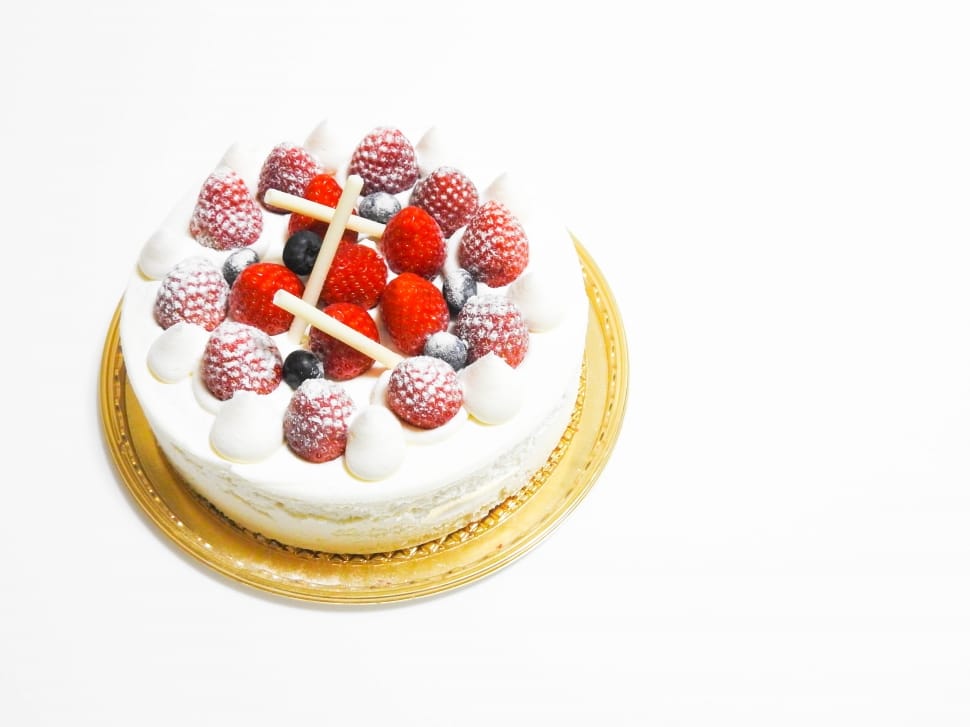 Cake, Strawberry, Cream, Dessert, white background, studio shot preview