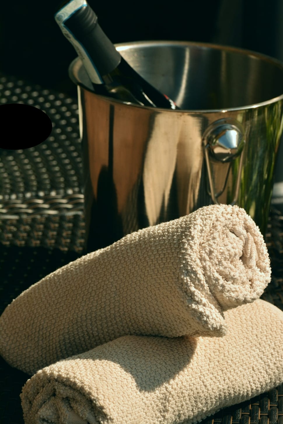 brown knitted table napkins with wine bucket preview