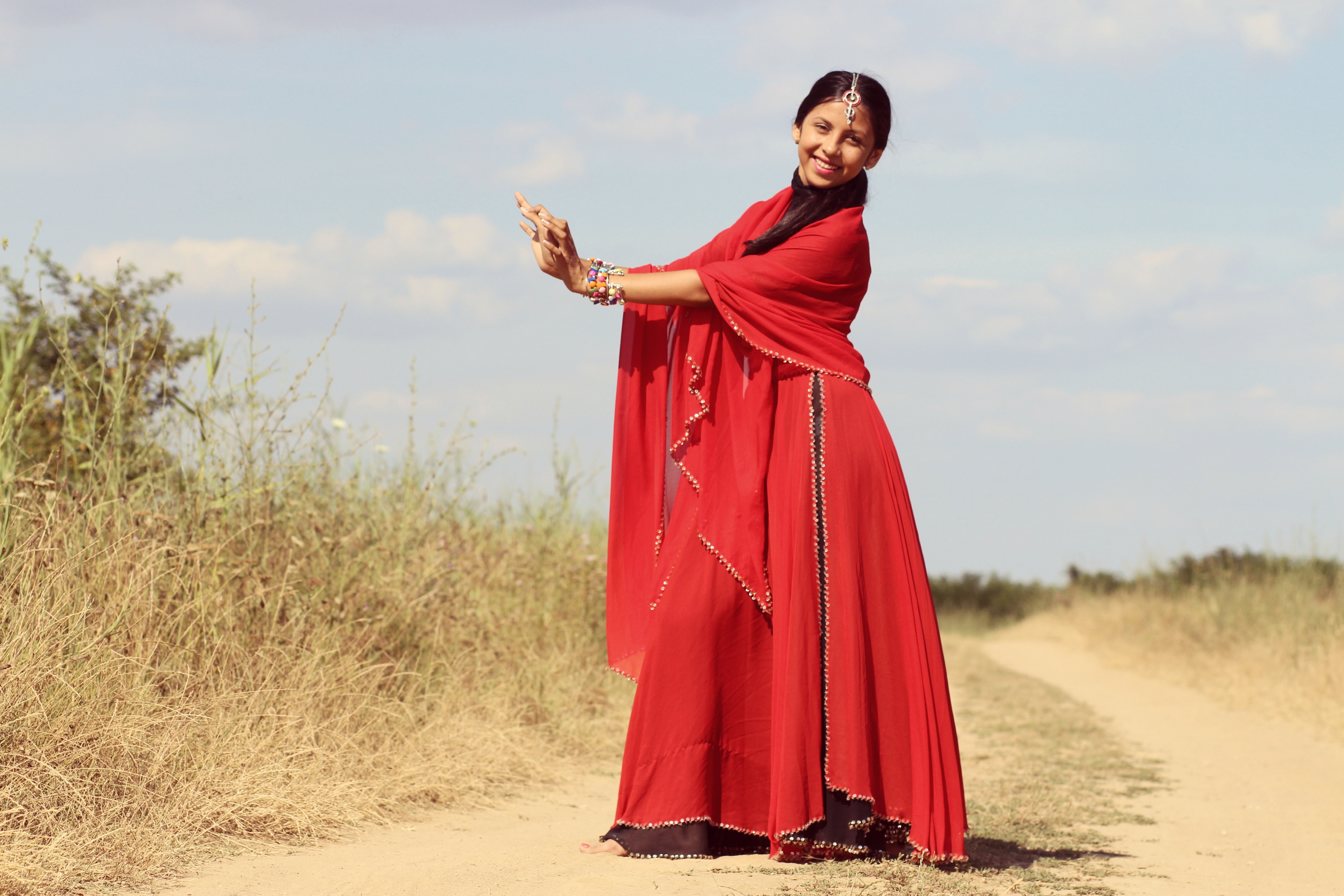 women's red batwing dress