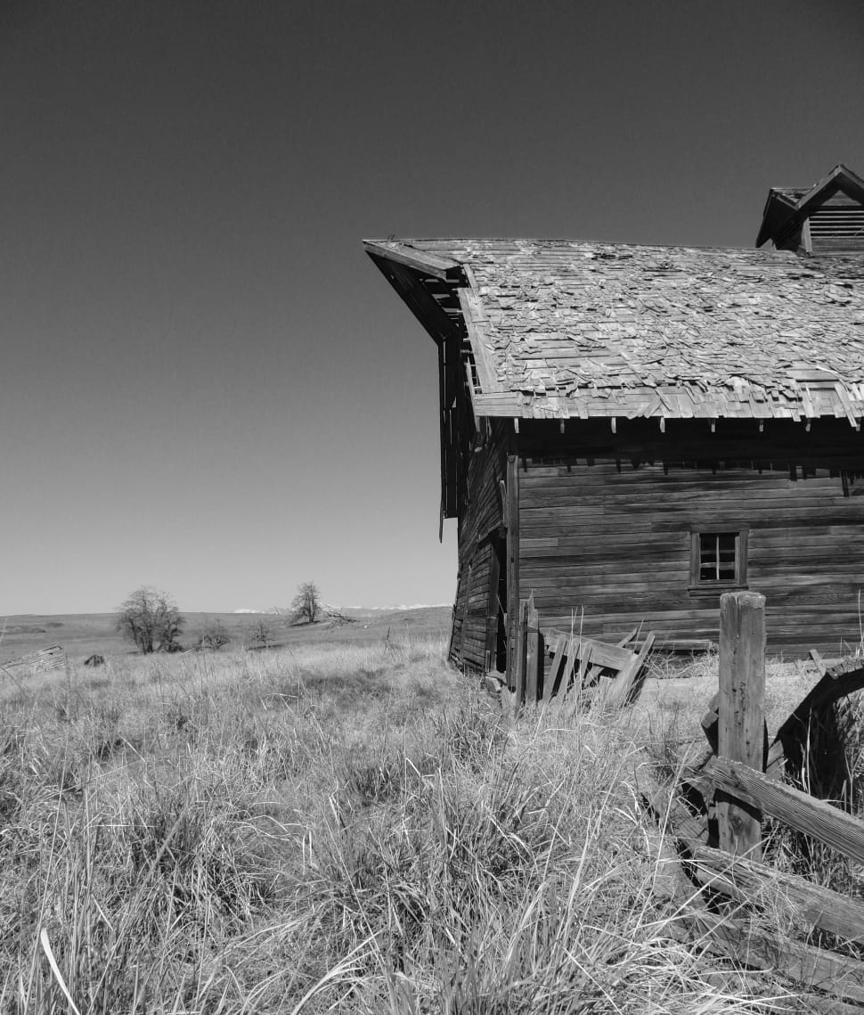 grayscale photo of a barn preview