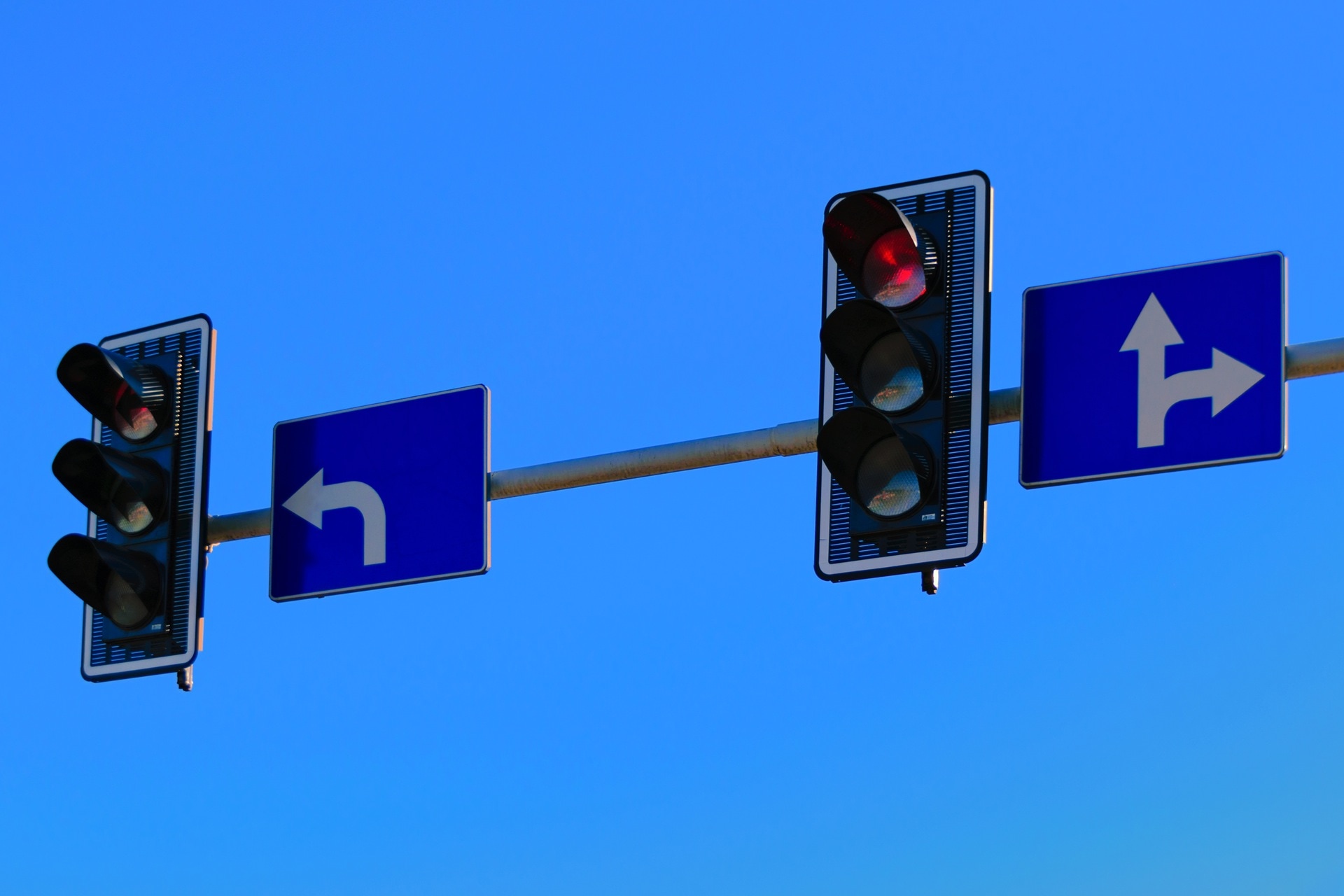 blue, sky, traffic, light, road sign, guidance