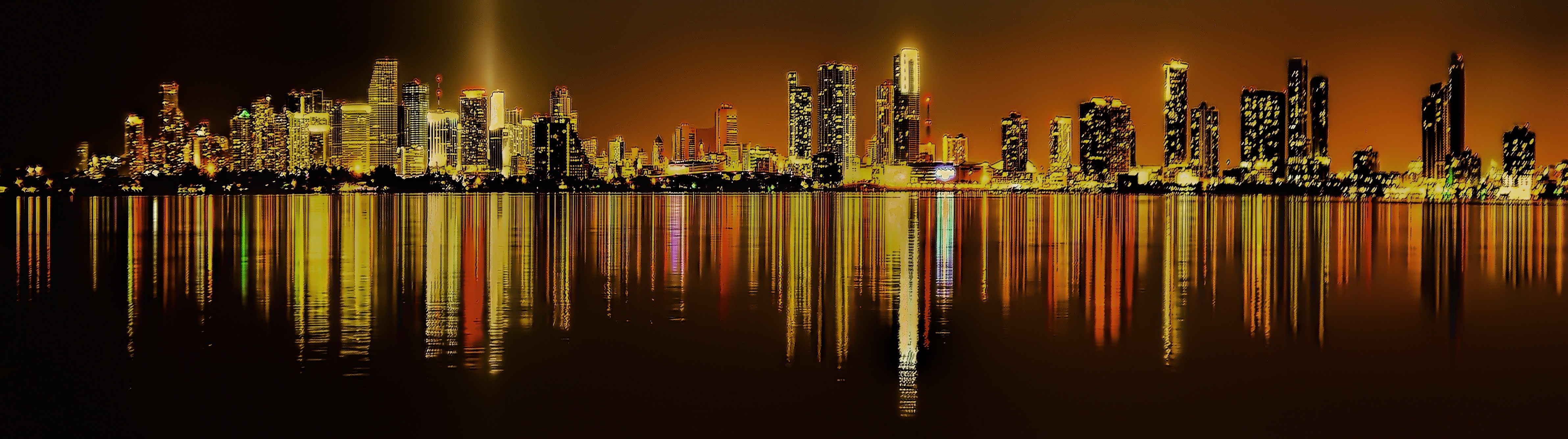 Miami, Downtown, Florida, Cityscape, reflection, night