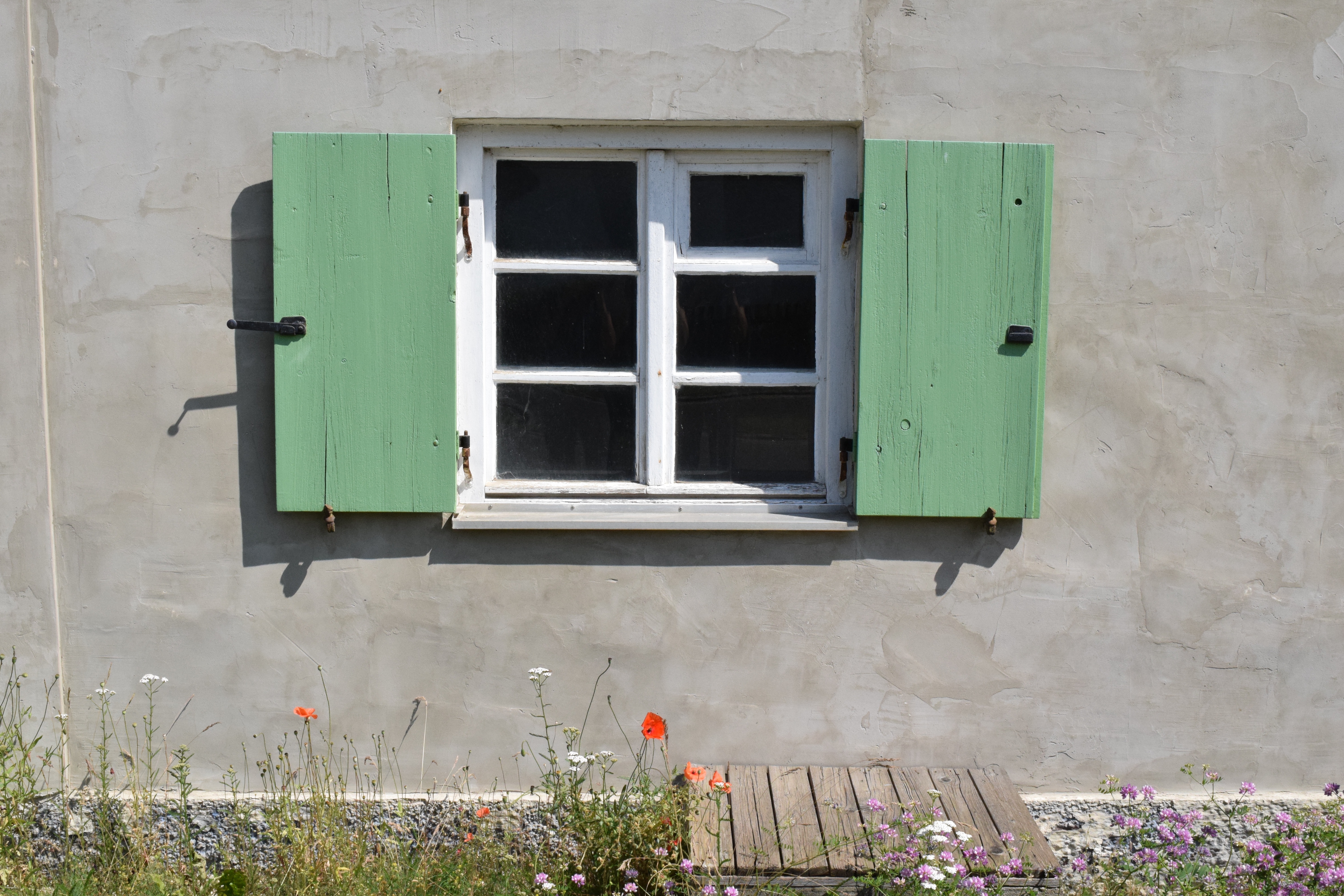 green wooden side by side door hatch