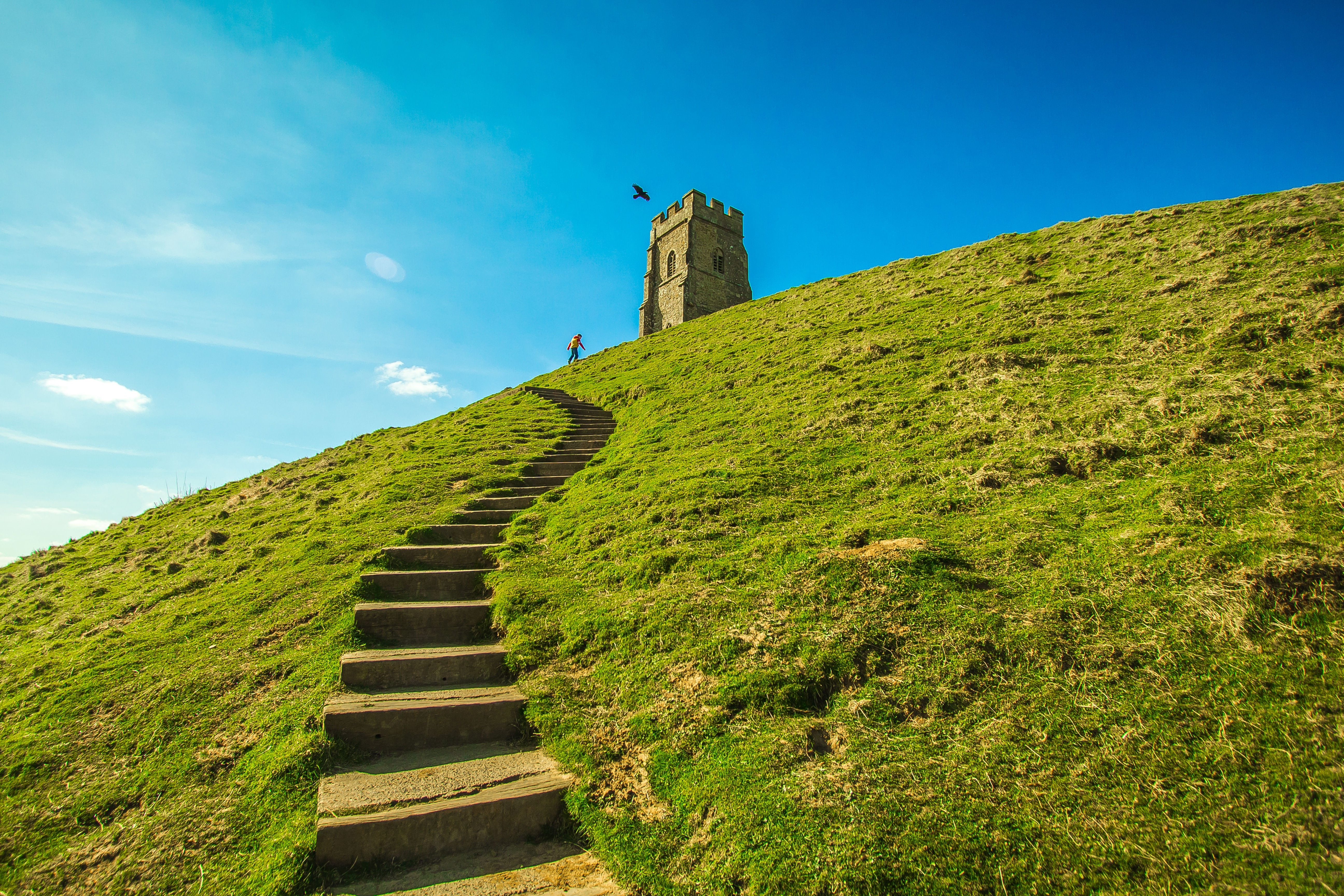 Glastonbury, England, Monument, steps, castle