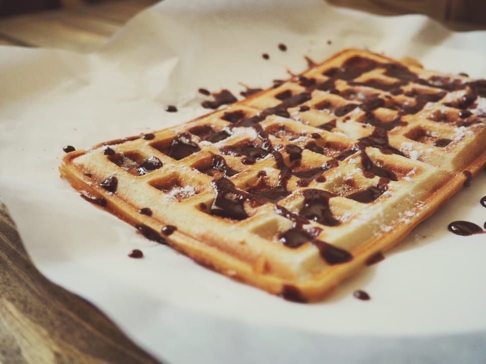 showing of waffle with chocolate syrup preview