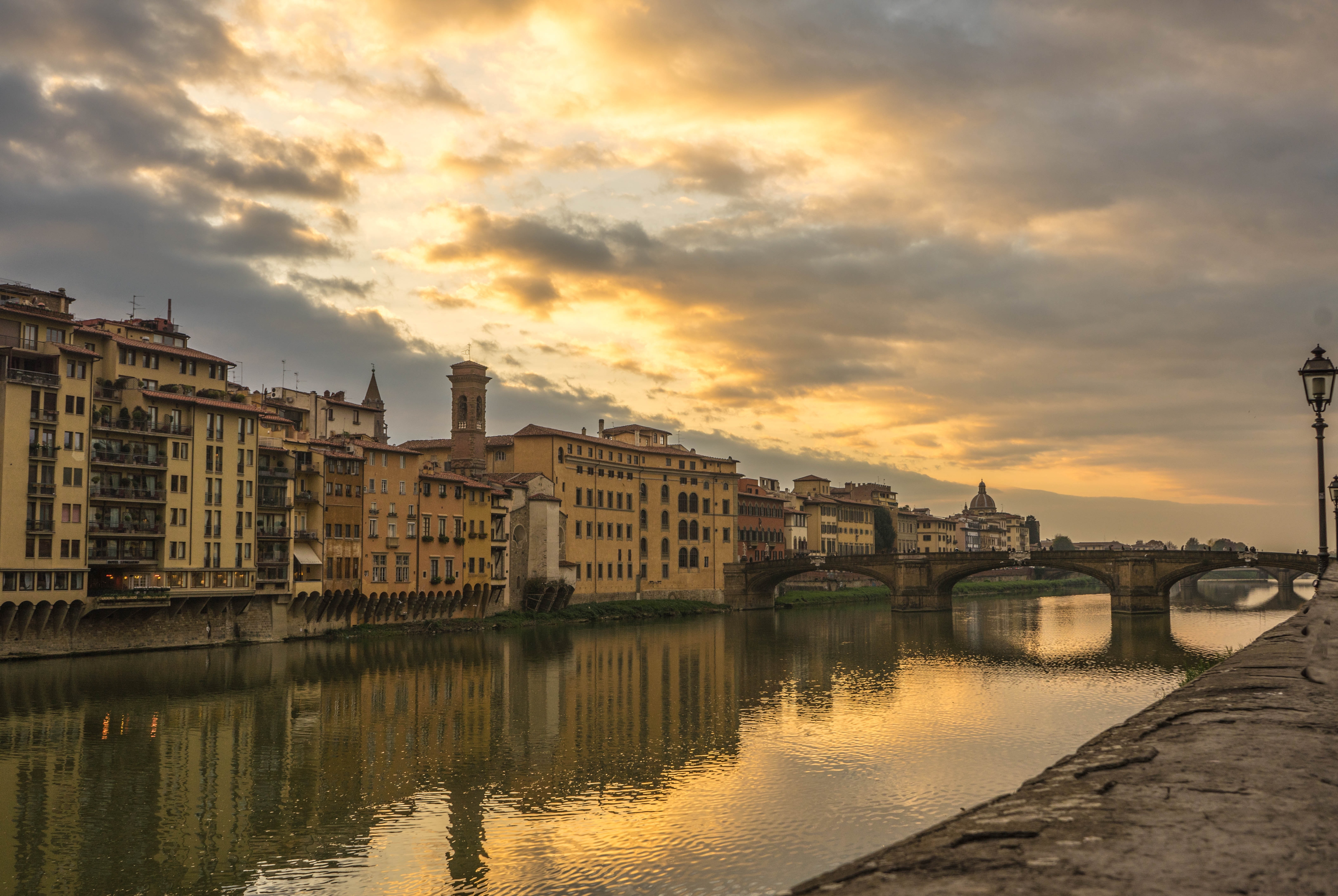Arno River, Sunset, Florence, Italy, architecture, built structure
