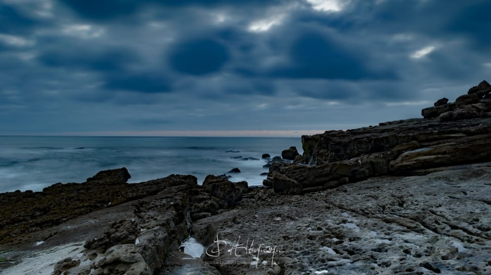 beach, cloudy, cold, ricks, night preview