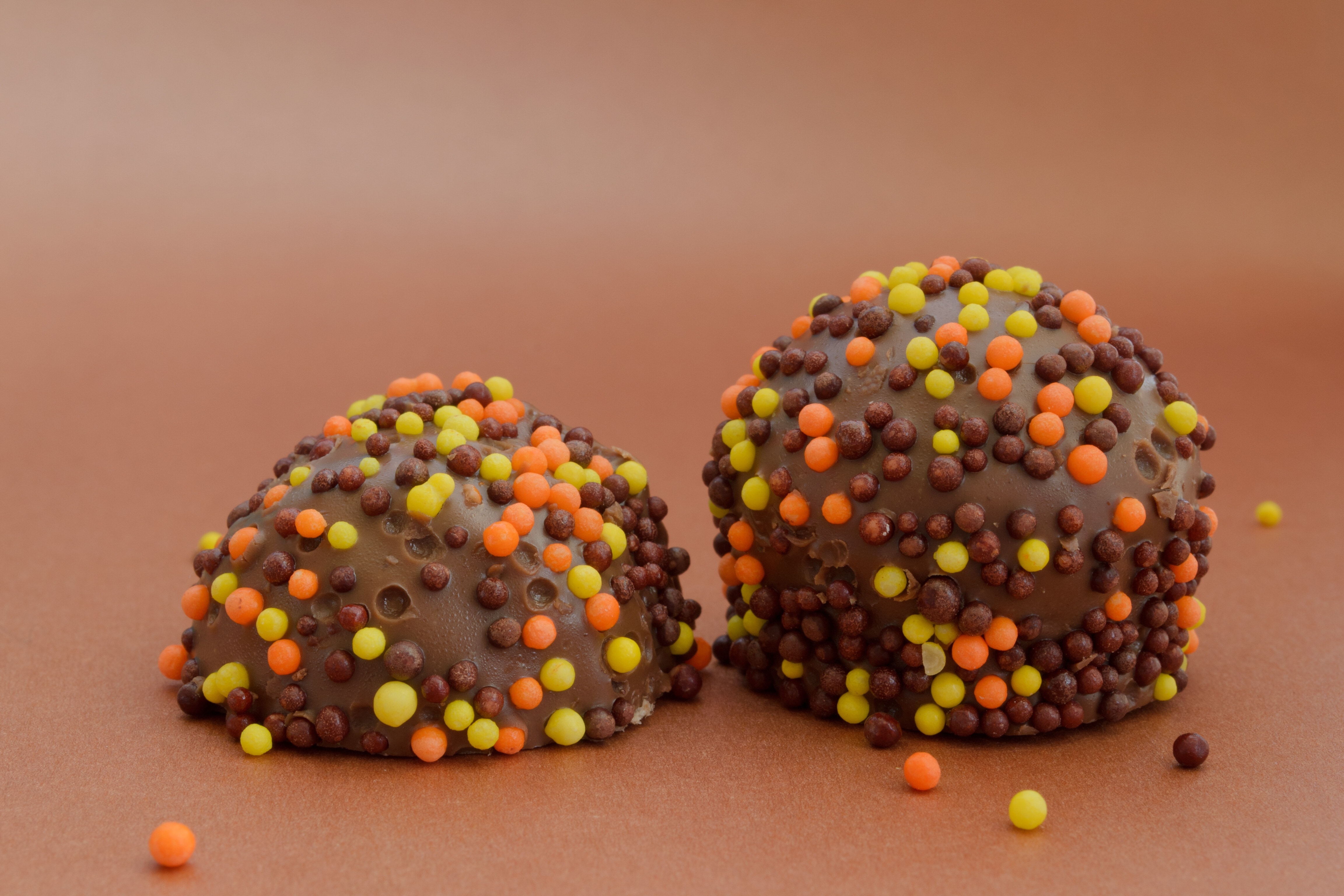 chocolate with yellow and orange toppings