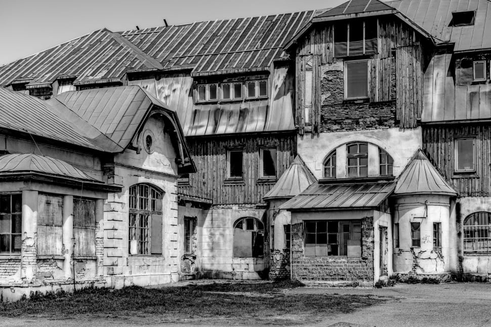 grayscale photo of house preview