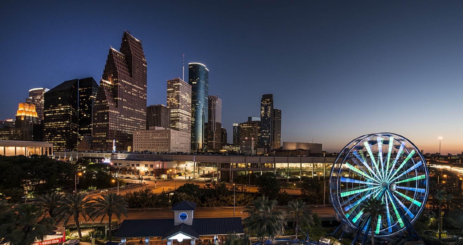 Texas, City Skyline, Houston, Downtown, ferris wheel, cityscape