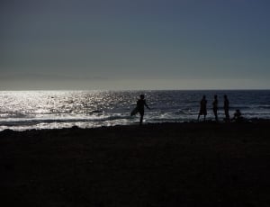 silhouette of 5 people near sea water thumbnail