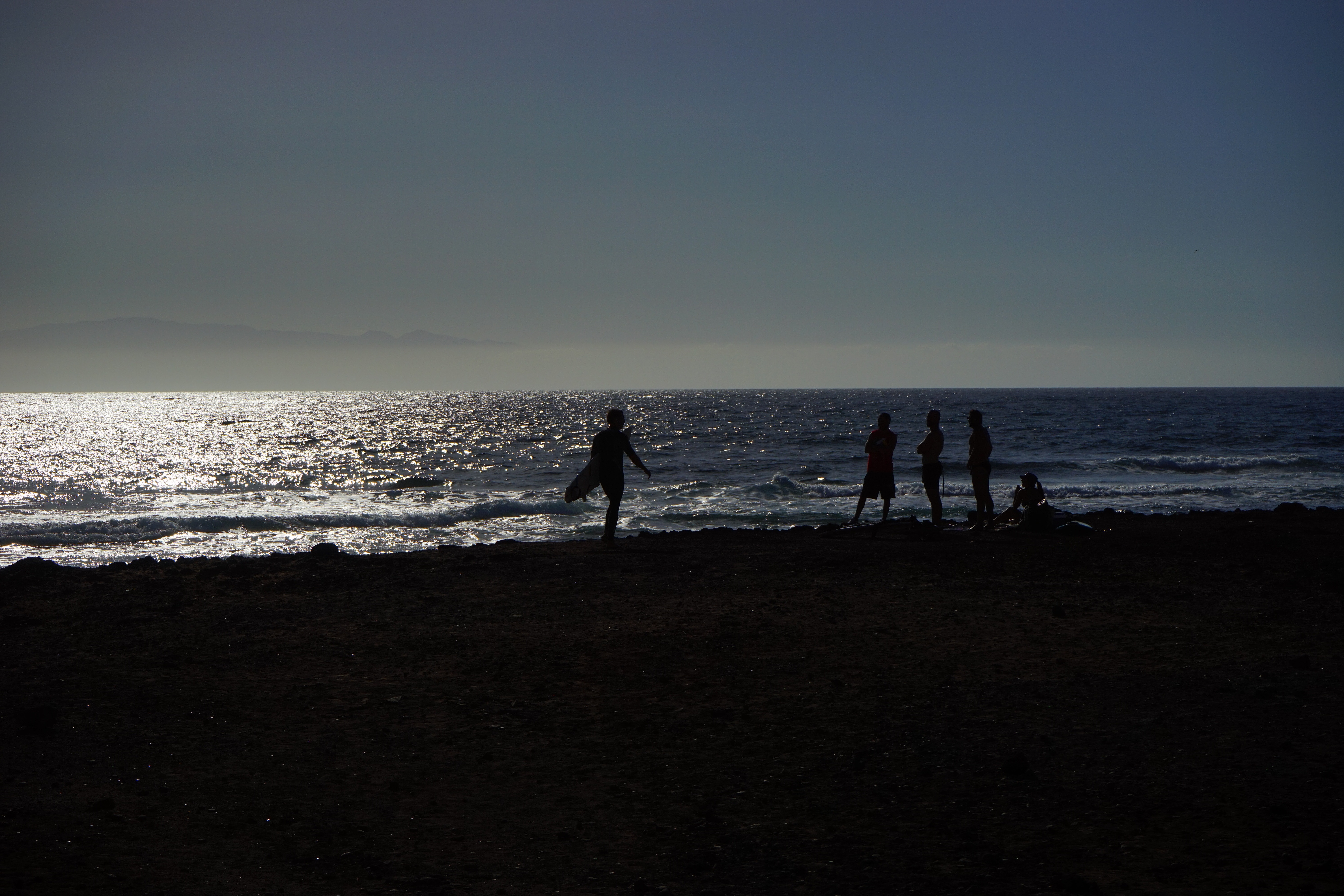 silhouette of 5 people near sea water