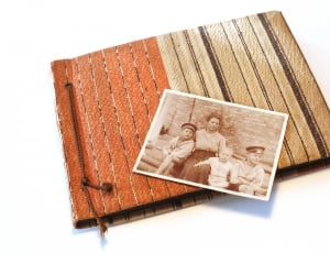 family photo above of book covered scarpbook thumbnail