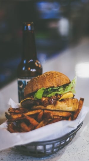 burger with fries and beet thumbnail