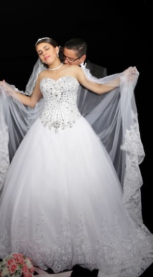 women's white and silver bridal sweetheart gown thumbnail
