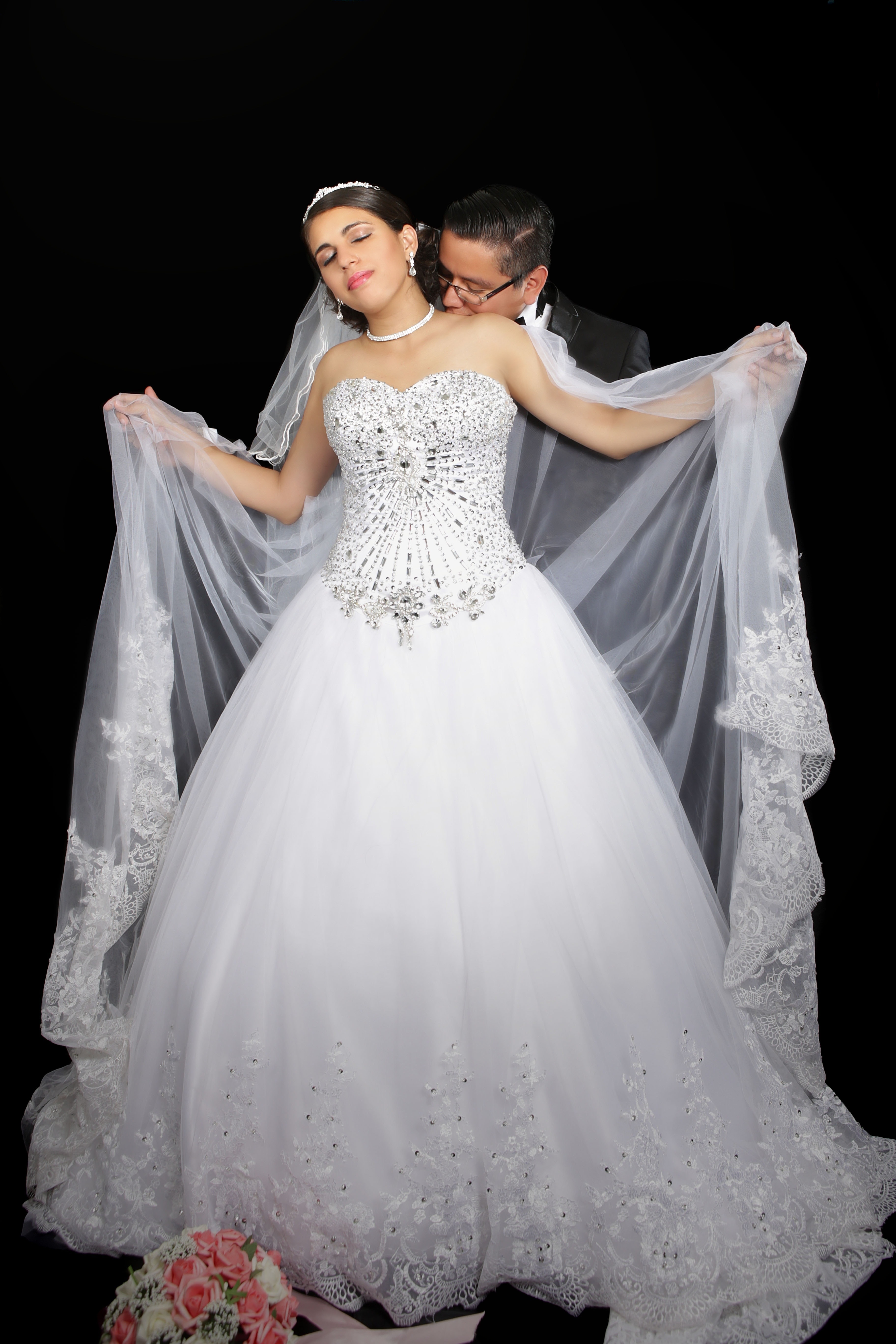 women's white and silver bridal sweetheart gown