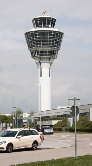 low angle photograph of airport tower base thumbnail