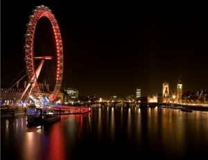 Thames River, London, Reflections, Night, ferris wheel, night thumbnail