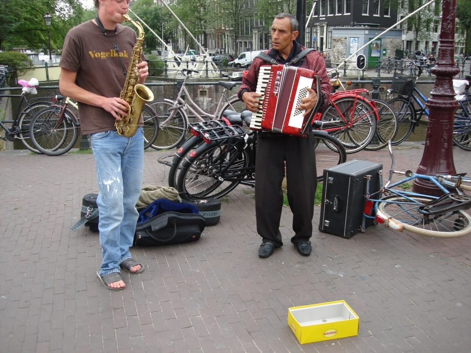 Accordion, Street Musicians, Musicians, bicycle, only men preview