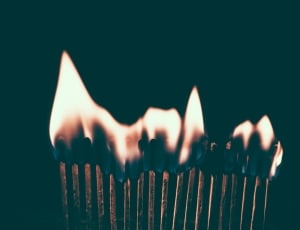 photograph of line of flaming match sticks thumbnail