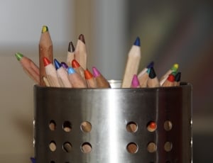 color pencils lot in stainless steel holder thumbnail