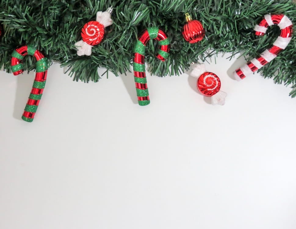 3 candy canes, 3 baubles and green christmas garland decors preview