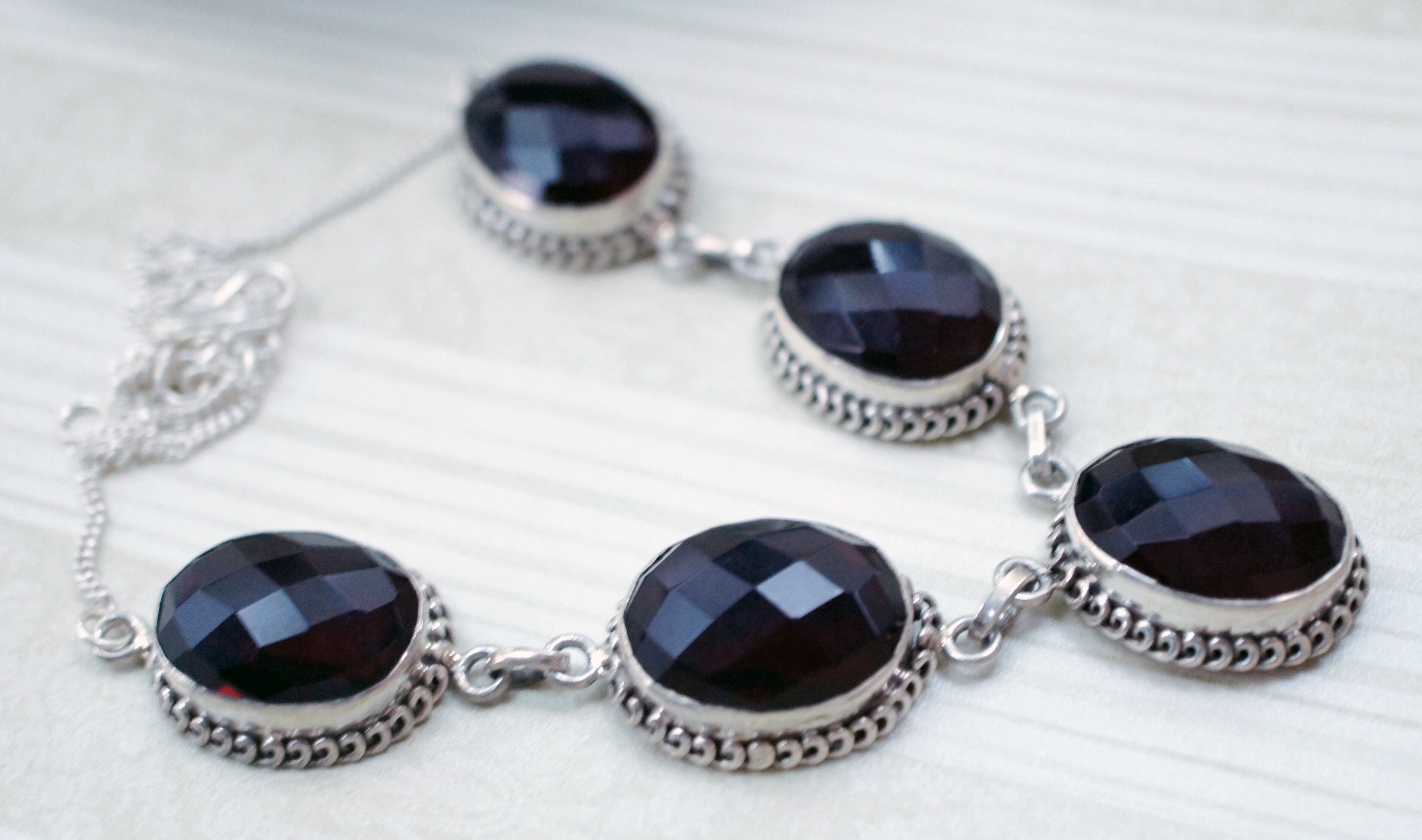 silver and black amethyst studded necklace