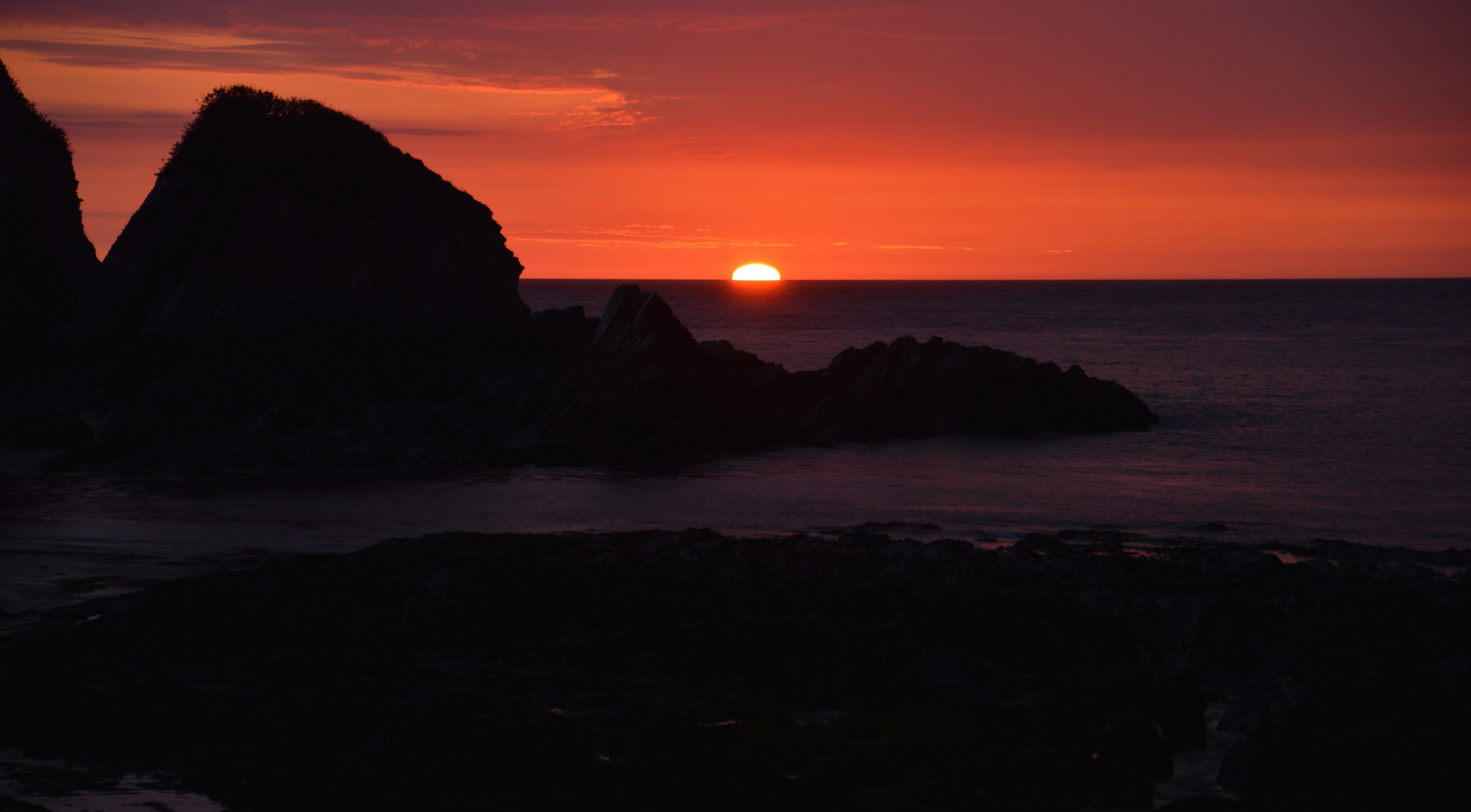 Red, Rocks, Sea, Sunset, Lee, Devon, sunset, scenics