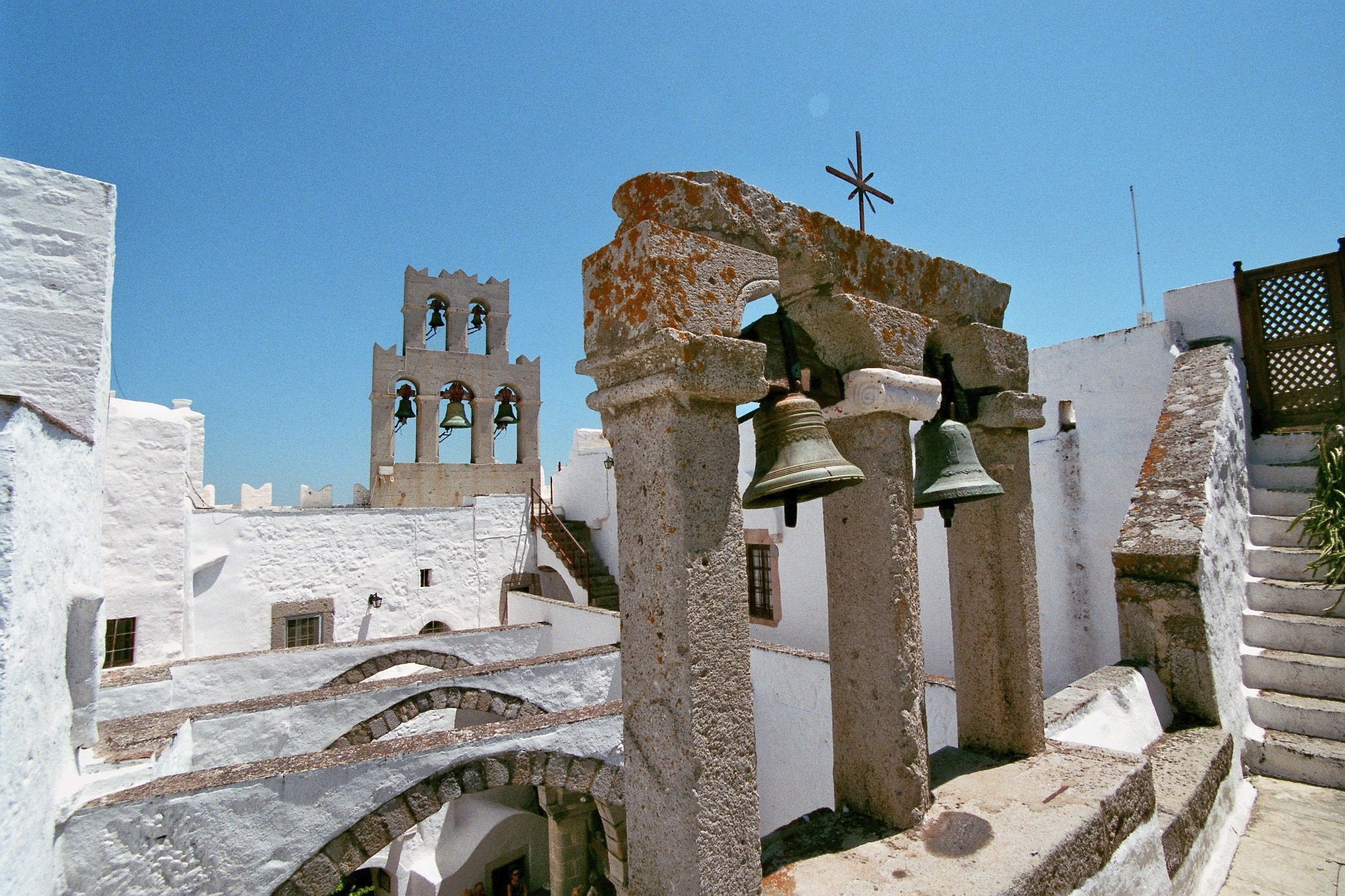 greece temple with 2 bells