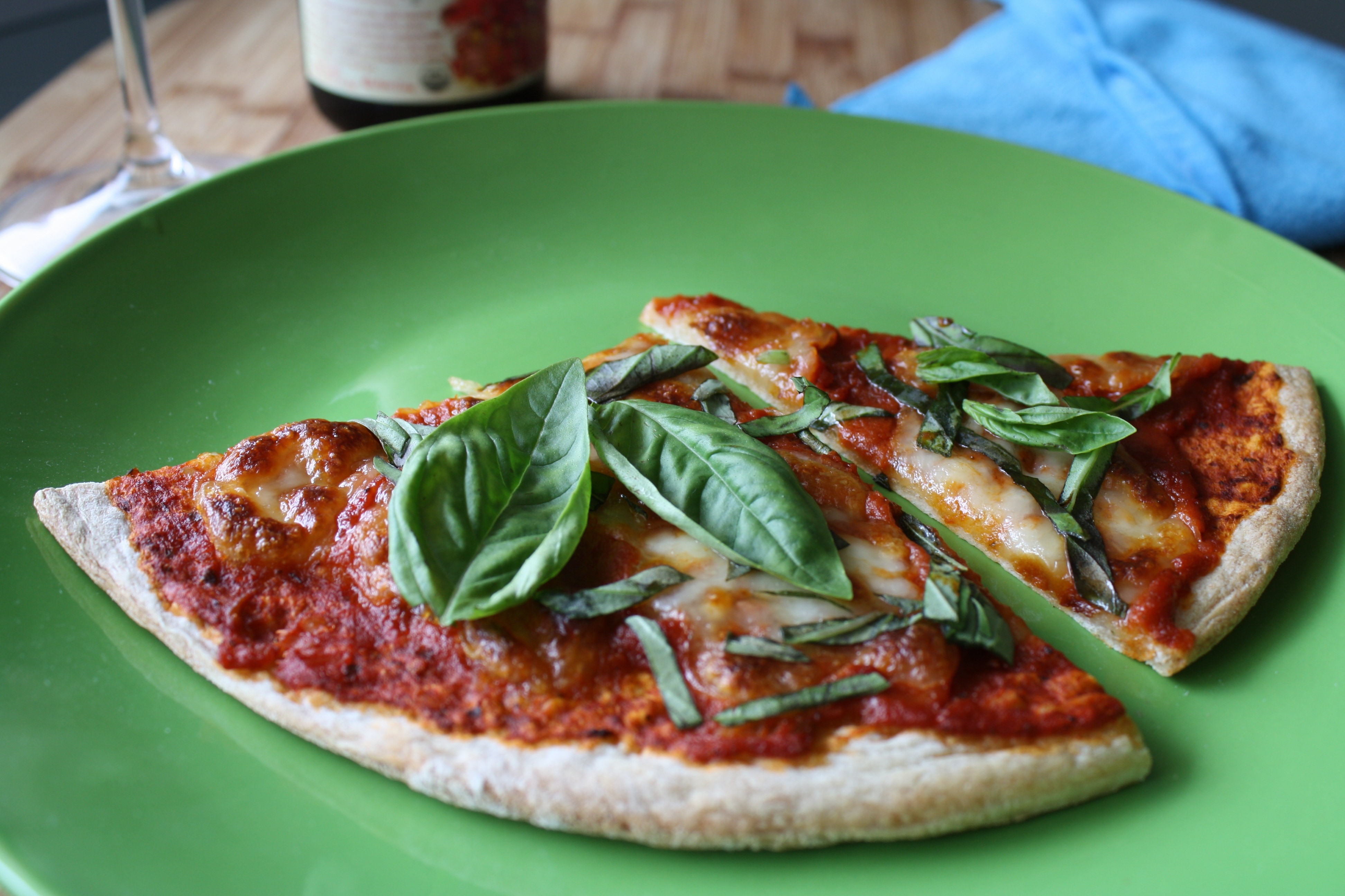 mozzarella pizza with basil herbs