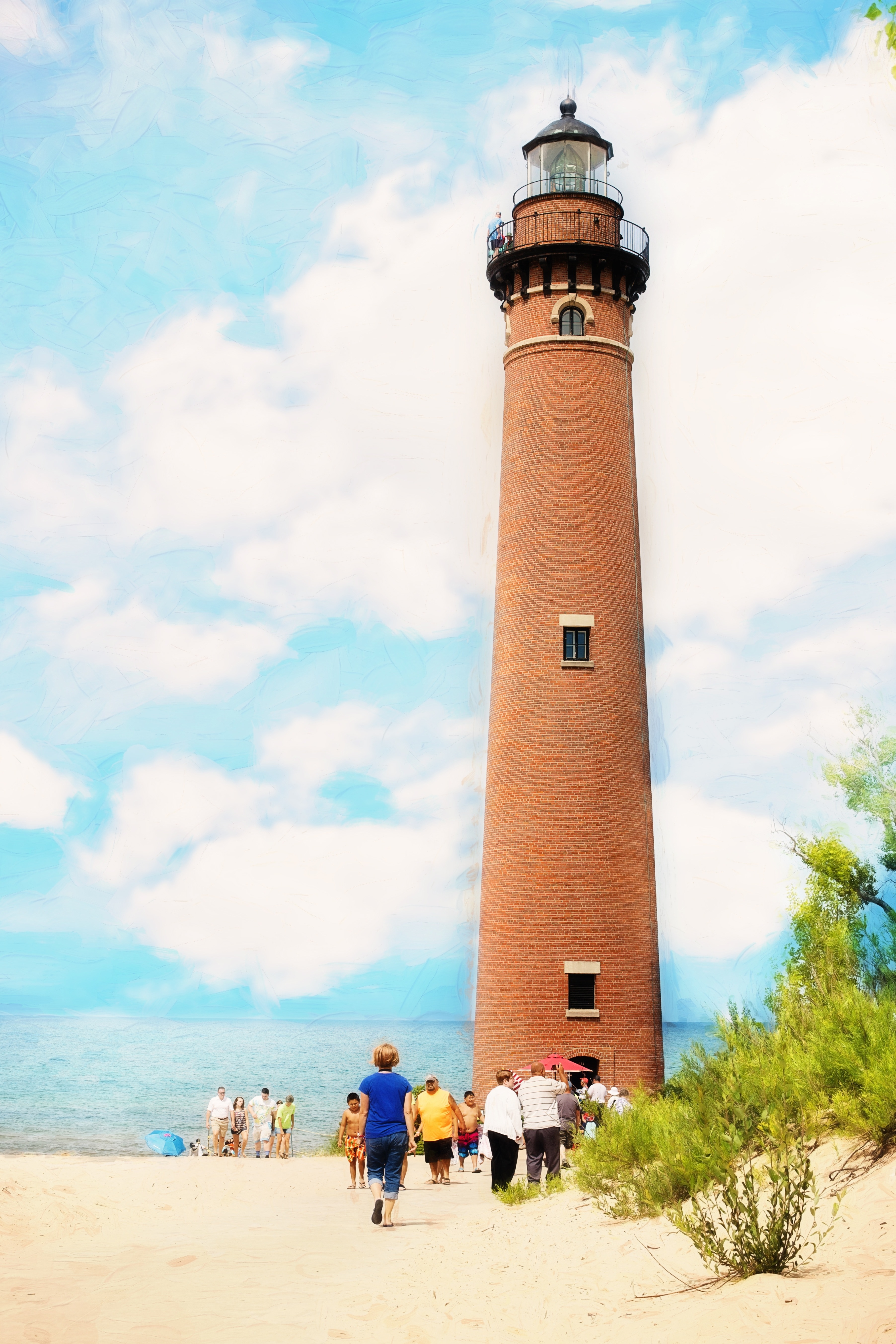 Michigan Lighthouse, Red Brick, Summer, lighthouse, cloud - sky