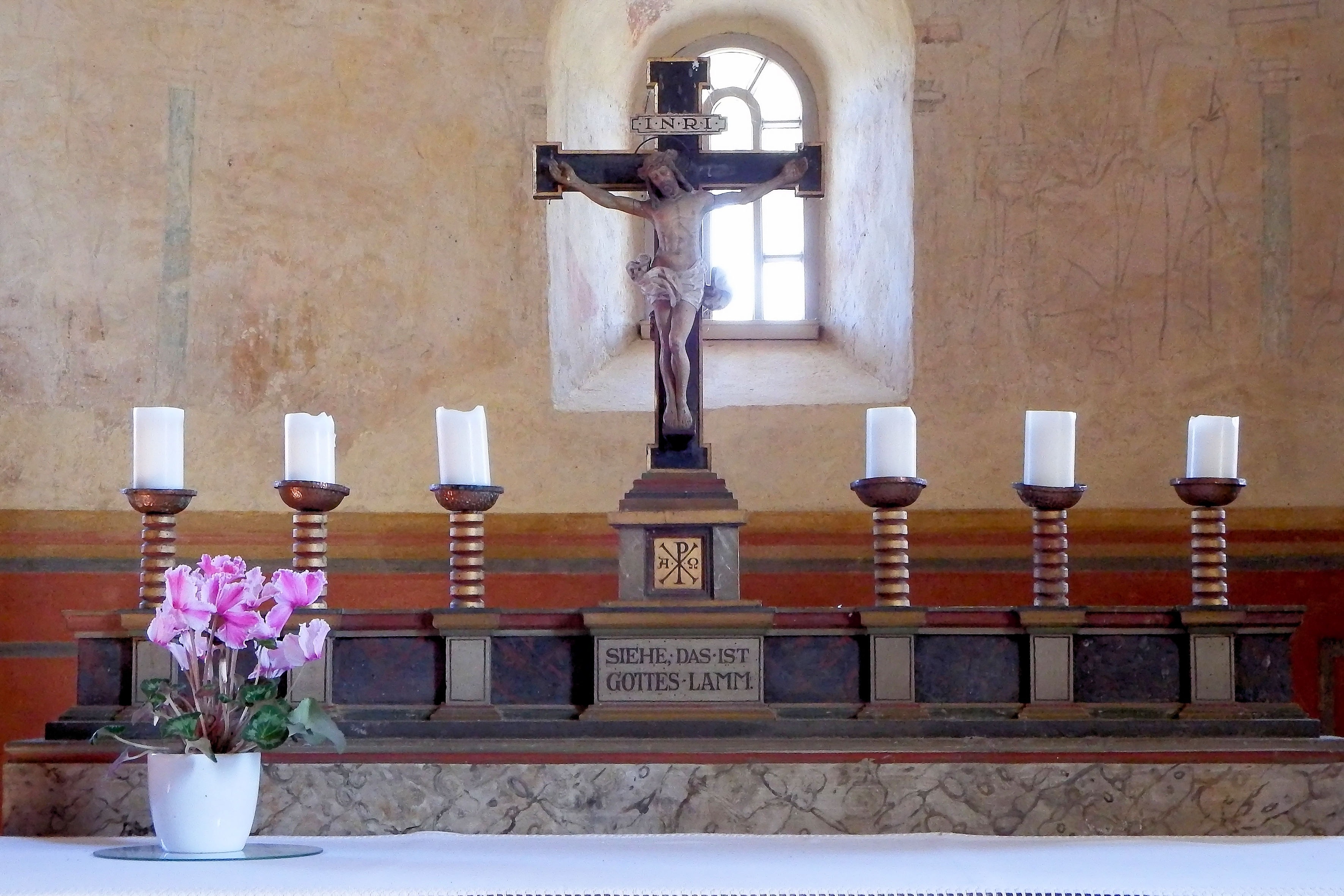 Altar, Candles, Religion, Cross, Church, no people, indoors
