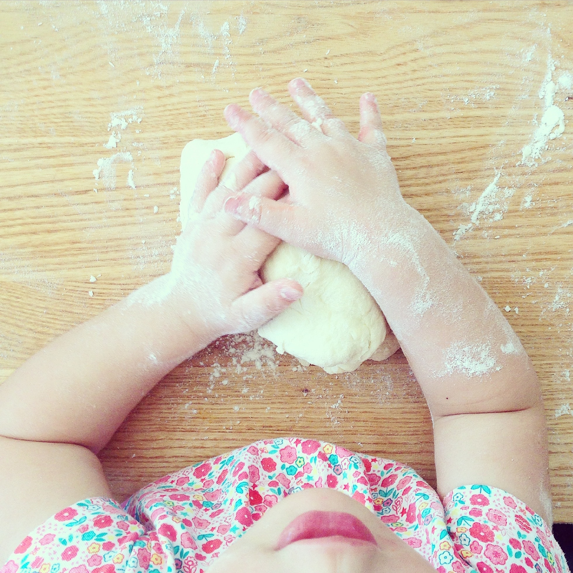 Flour, Hand, Child, Kitchen, Table, one person, indoors