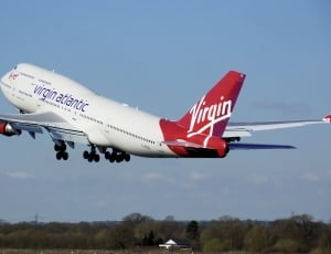 white and red virgin atlantic passenger airplane thumbnail