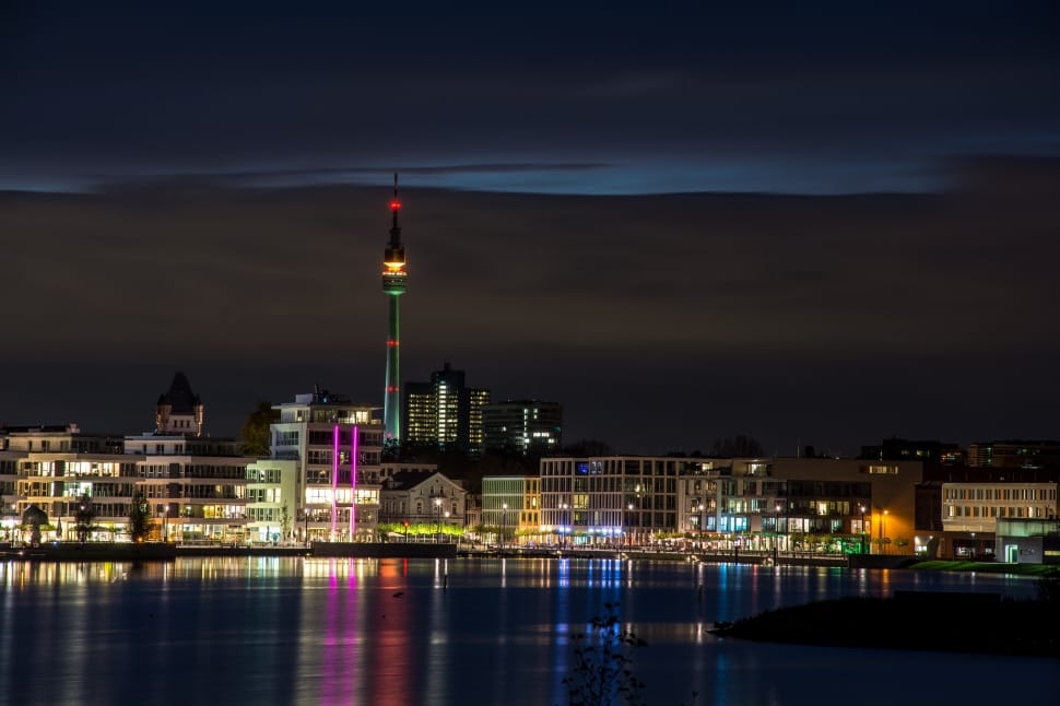 City, Homes, Phoenix Lake, Dortmund, night, illuminated preview
