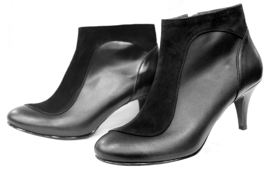 black and gray leather heeled ankle boots preview