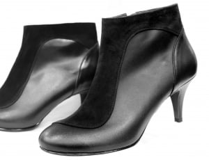 black and gray leather heeled ankle boots thumbnail
