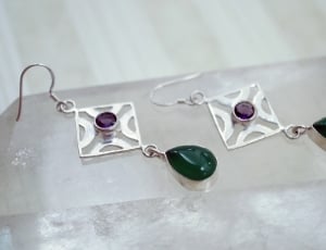 women's silver and green dangling earrings thumbnail
