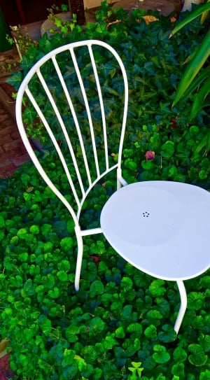 Quaint, White, Garden, Chair, Flimsy, no people, green color thumbnail