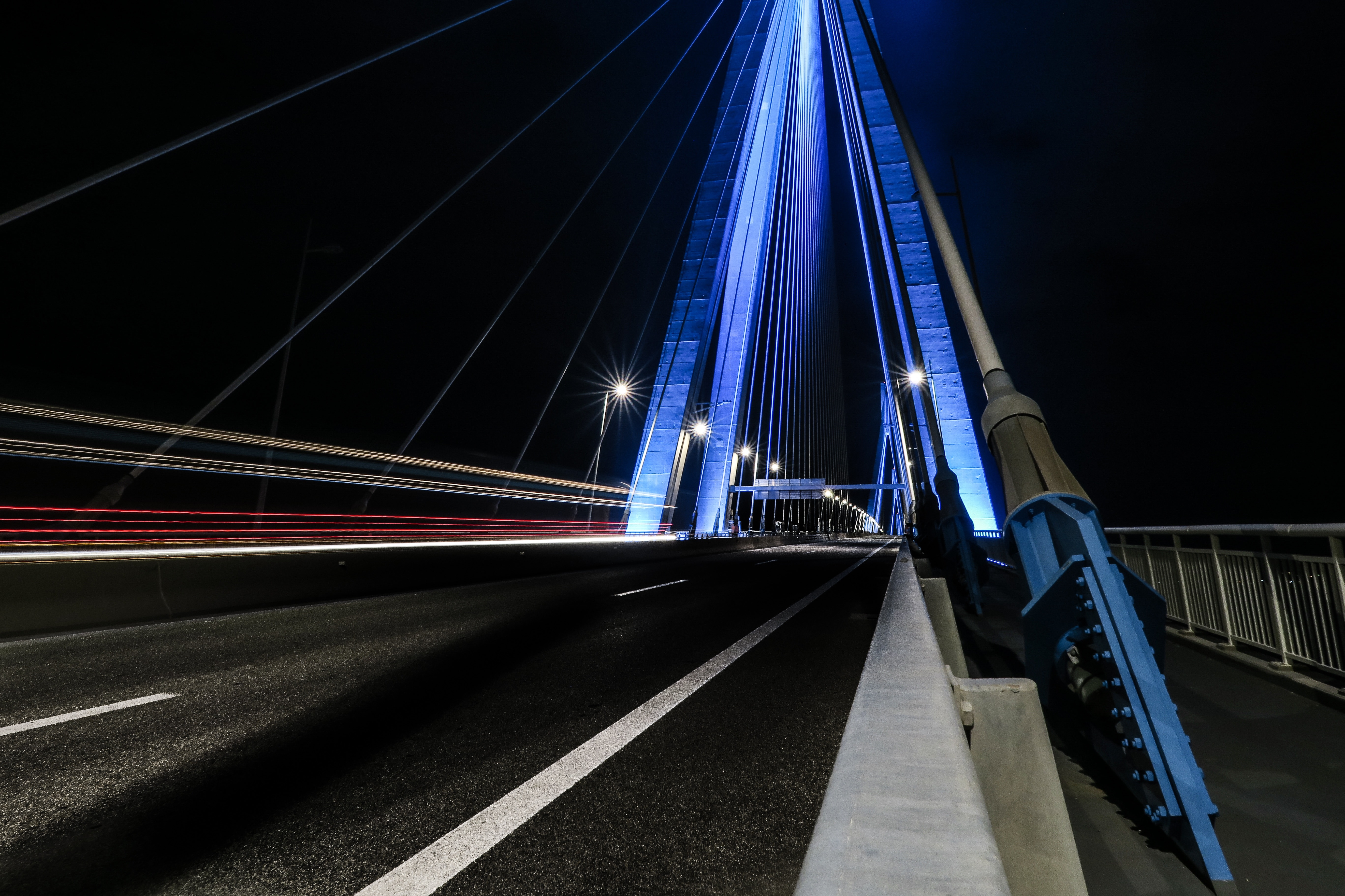 blue and grey downlight bridge