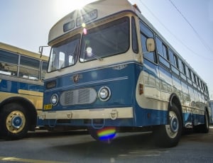 blue and white bus thumbnail