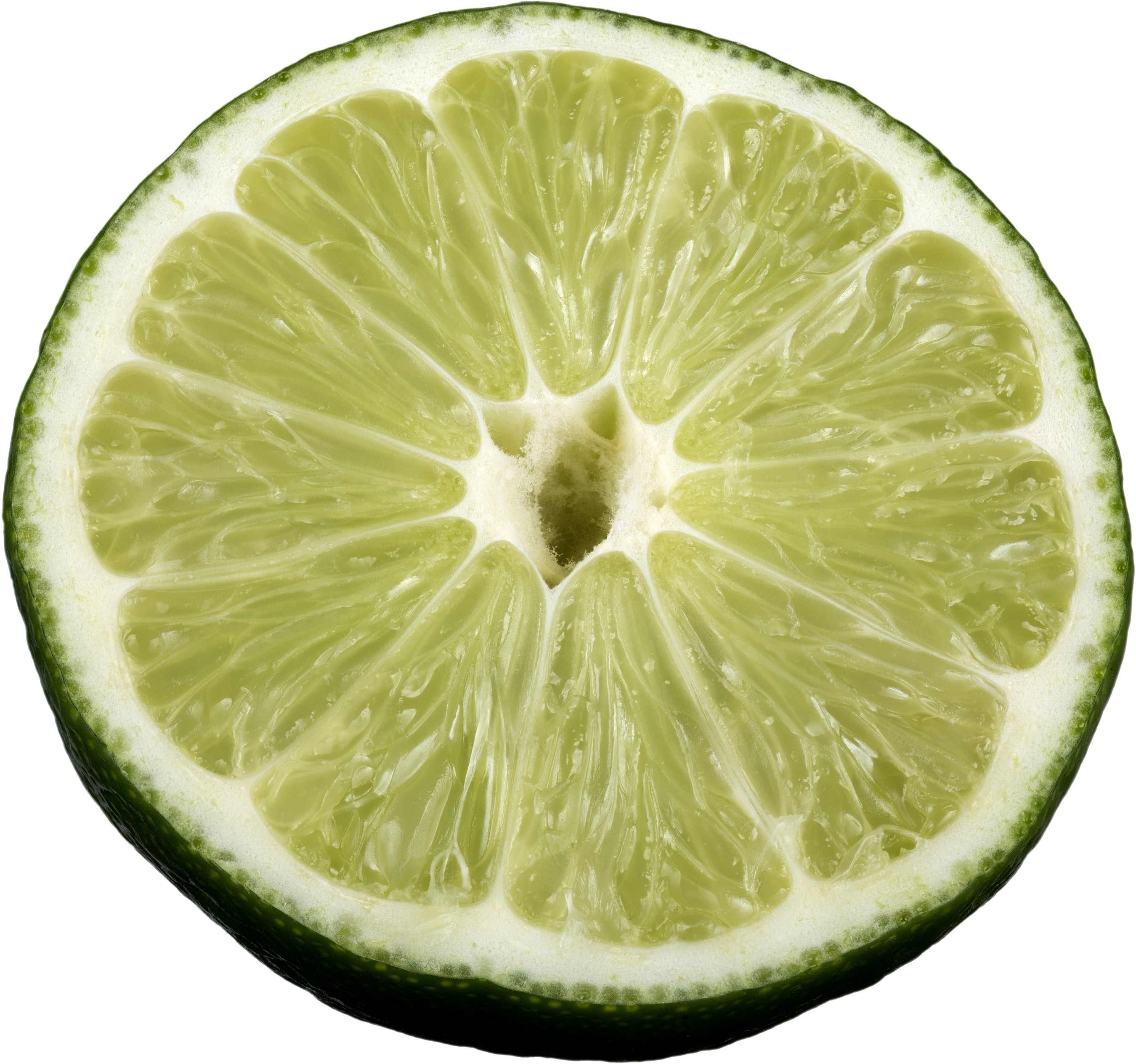 photo of sliced green lemon with white background