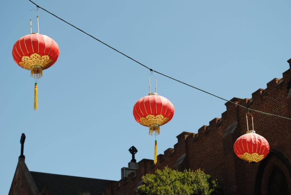 3 red and gold chinese lanterns preview