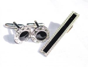 pair silver and black beaded earrings thumbnail