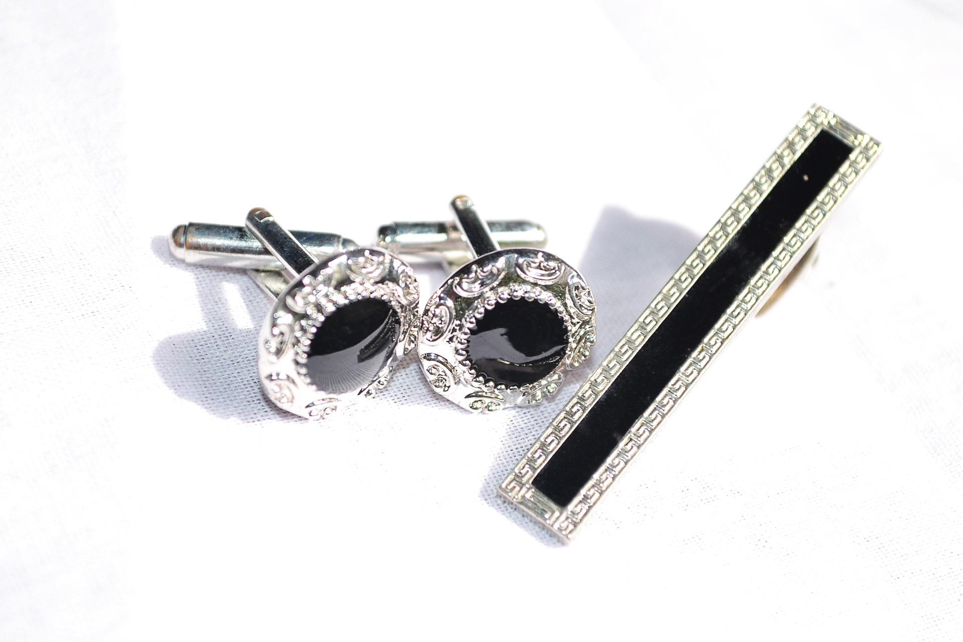 pair silver and black beaded earrings