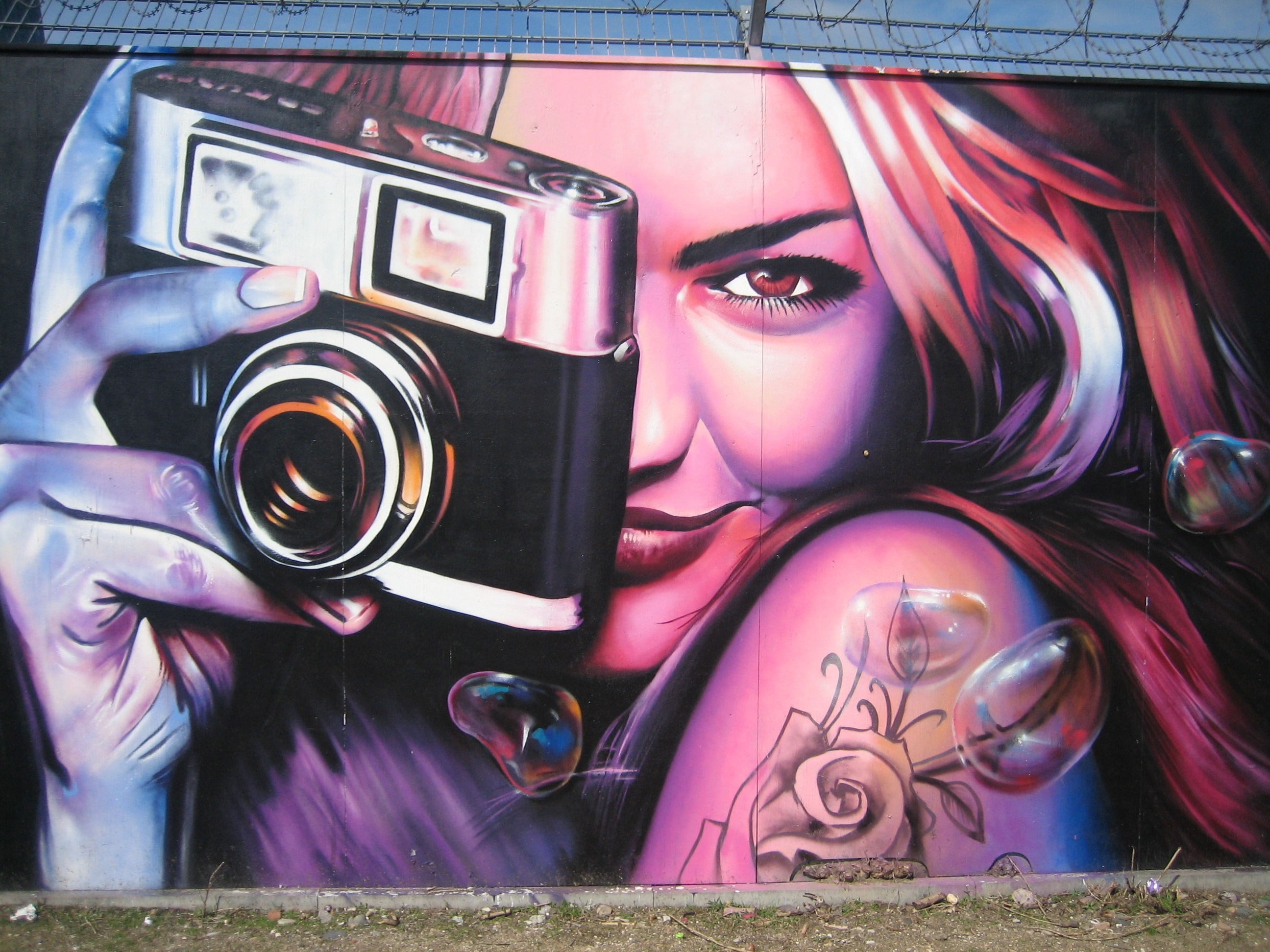 woman holding milc camera painting