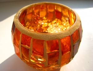 round brown and orange translucent glass bowl thumbnail
