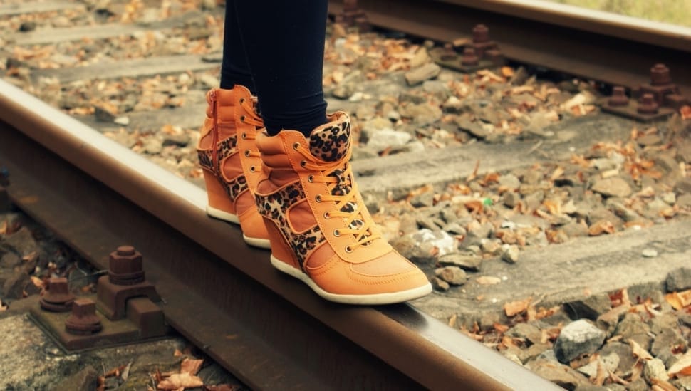 orange brown and black leopard print high tip sneakers preview